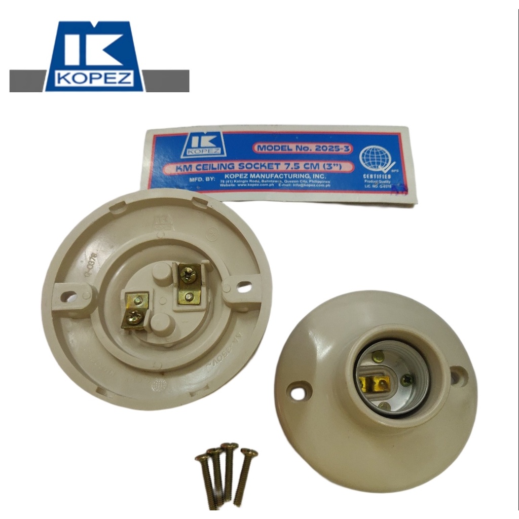 KOPEZ Ceiling Receptacle Light Bulb Socket w/screw 3x3 (KM20253