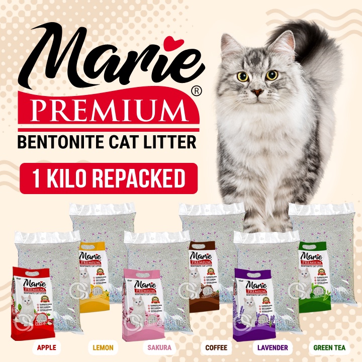 1 KG (Repacked) Marie Premium Bentonite Cat Litter Eliminates Odor