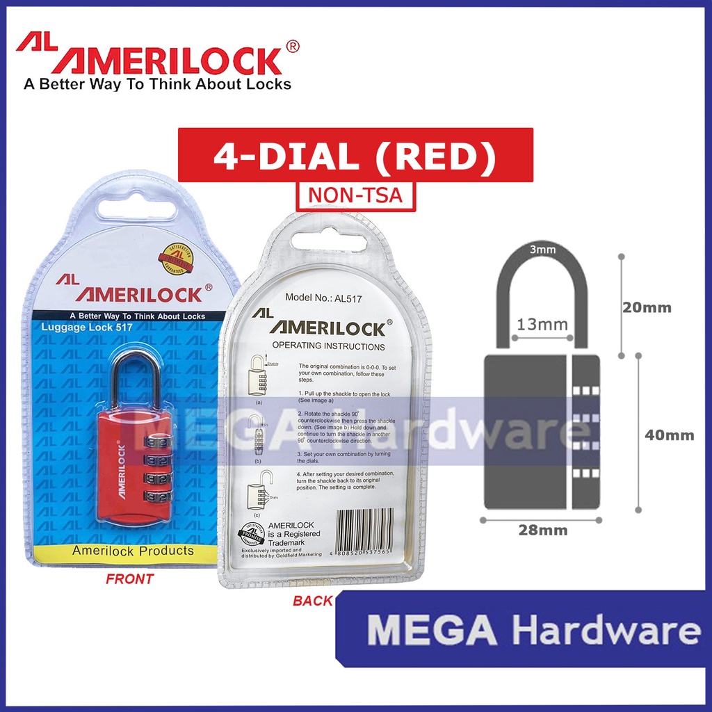 AMERILOCK Combination Padlock for Locker / Luggage Strap/ (TSA or ...