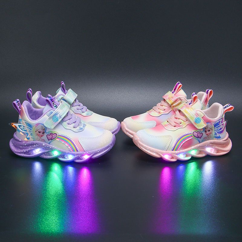 Led sneakers shoes for kids girls light up rubber with elsa princess ...
