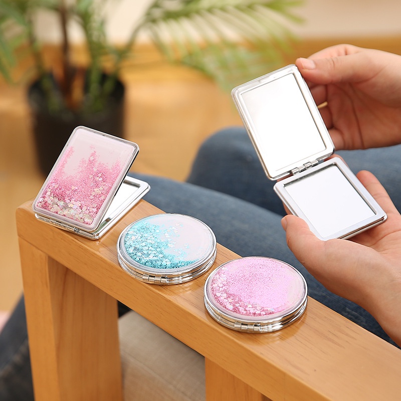 Mini Pocket Mirror Hd Portable Mirror Flowing Sand Cosmetic Mirror