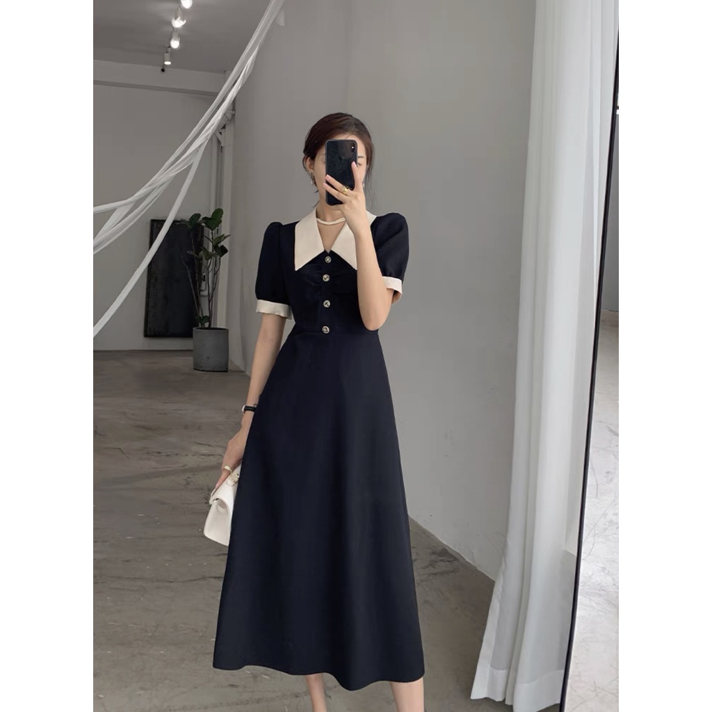 black semi formal dress korean church dress long dress elegant dress ...