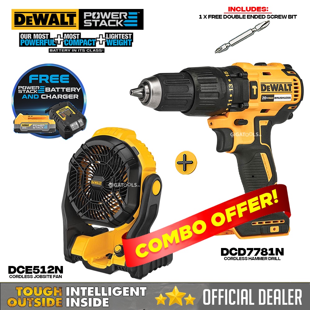 DeWalt DCD7781N + DCE512N Brushless Cordless Hammer Drill & Jobsite Fan