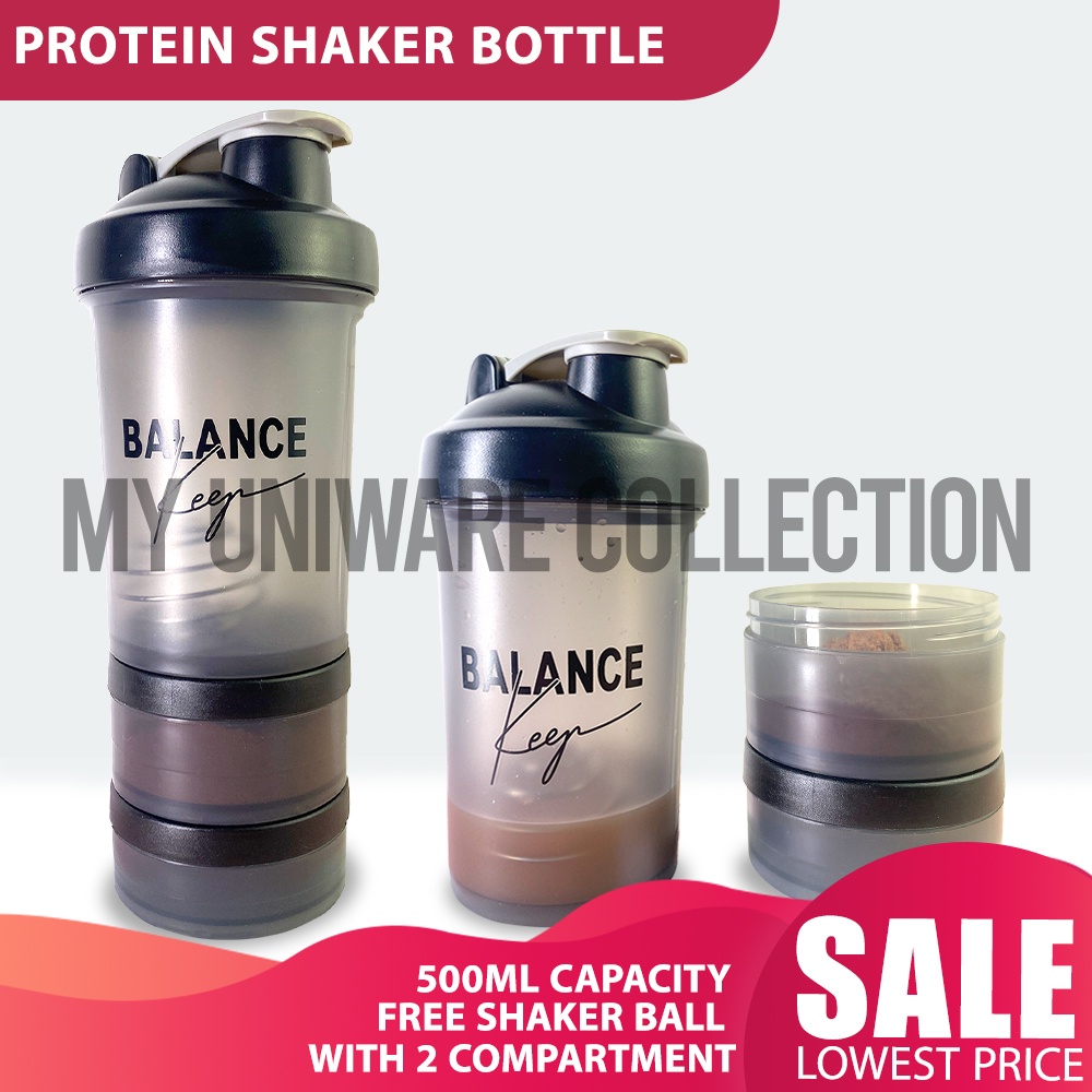 3 Layer Shaker Bottle Protein Powder Cup with Shaker Ball Sports