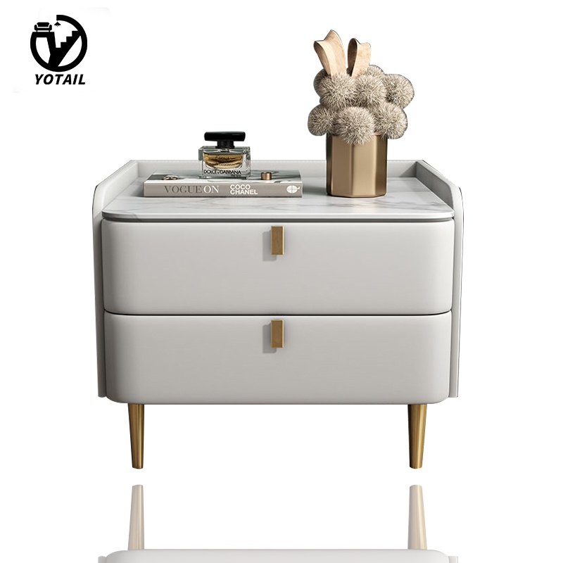 YOTAIL Ins Bedside Table Light Luxury Solid Wood Leather Bedside Table