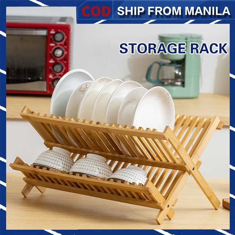 Kitchen Foldable drain rack Kitchen wooden cutlery rack dish rack ...