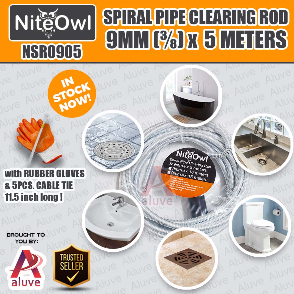 Niteowl Spiral Pipe Clearing Rod 9mm (3/8 inch) x 5 Meters clears ...