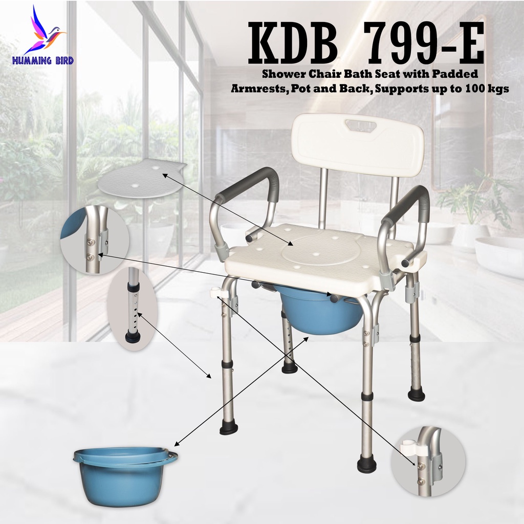 The Stars KDB799E Shower Chair Bath Seat with Padded Armrests and Back, Supports up to 100 kgs