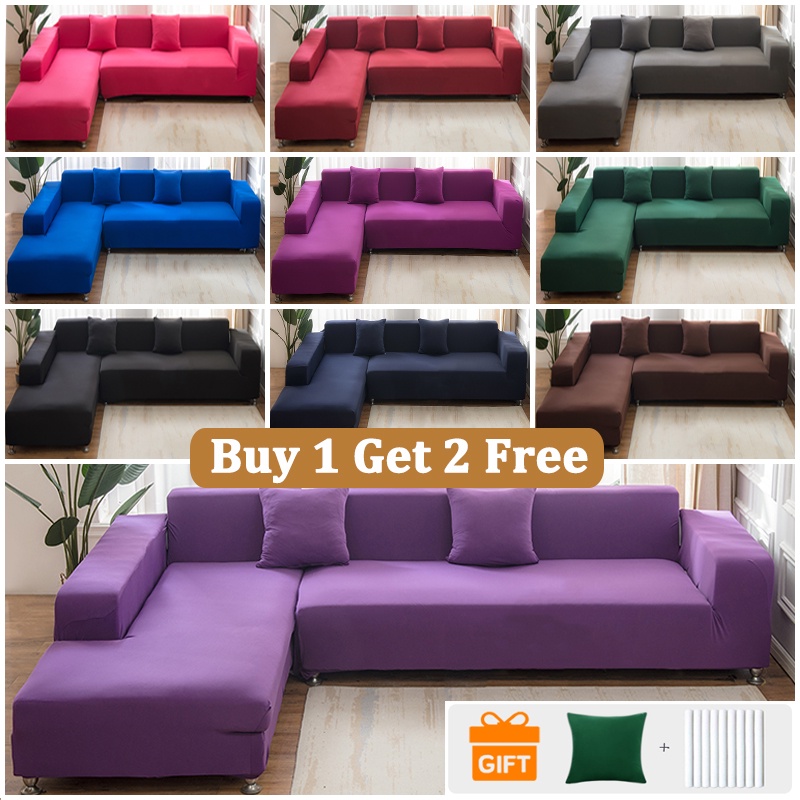 【PH STOCK & COD] 1/2/3 Seater L Shape or Regular Shape Sofa Cover Plain Color Elastic Sofa Cover