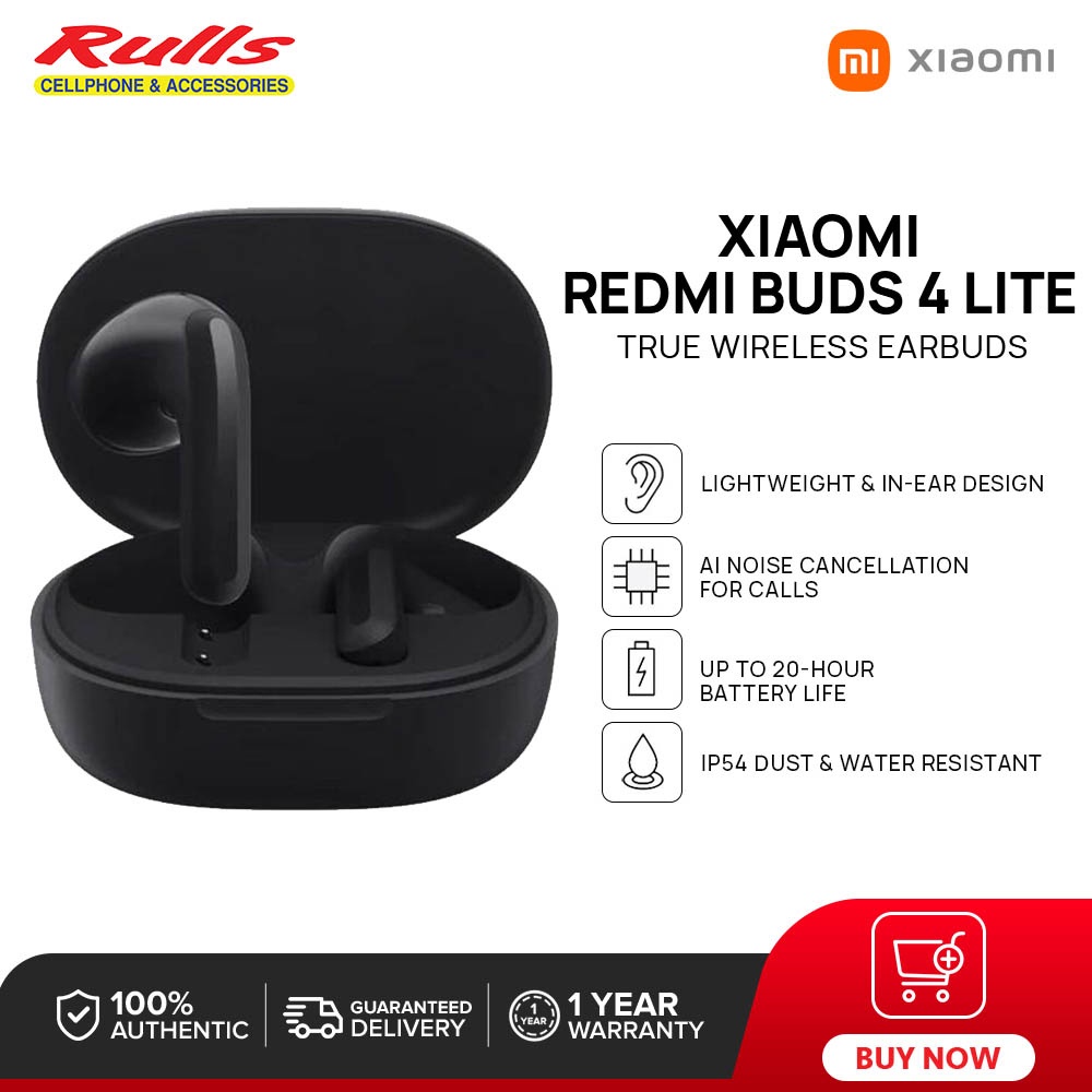 Xiaomi Redmi Buds 4 Lite, True Wireless Earbuds, IP54 Dust and Water  Resistance, AI Noise Cancellation, Up to 20 Hours Battery Life