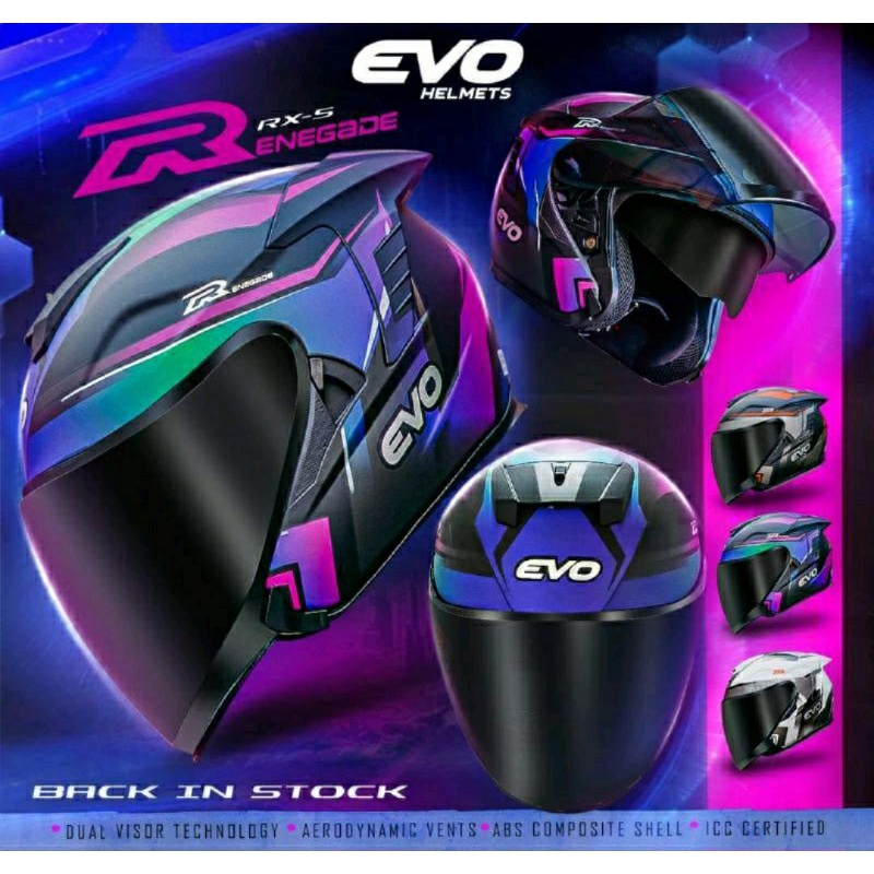 Evo Rx5 Renegade Half Face Dual Visor Helmet Motorcycle with Free Clear