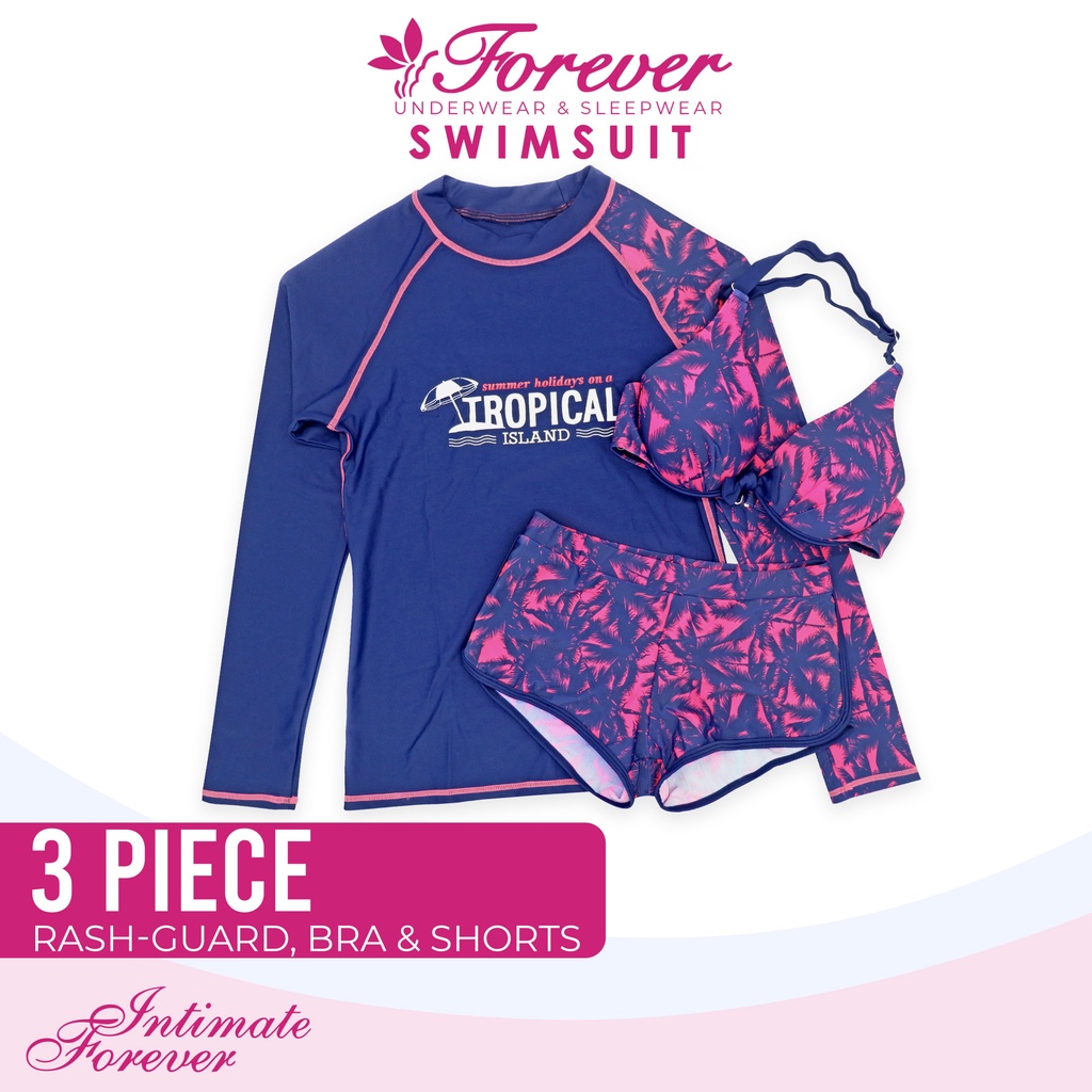 Active Forever SR95 3PIECE spandex nylon swimsuit rash guard, bra