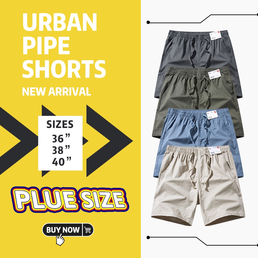 URBAN PIPE Plus Size Plain Shorts For Men Cream Beach Drawstring Knee
