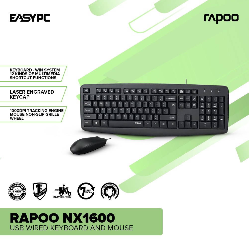 EasyPc | Rapoo NX1600 USB Wired Keyboard and Mouse Integrated palm rest ...