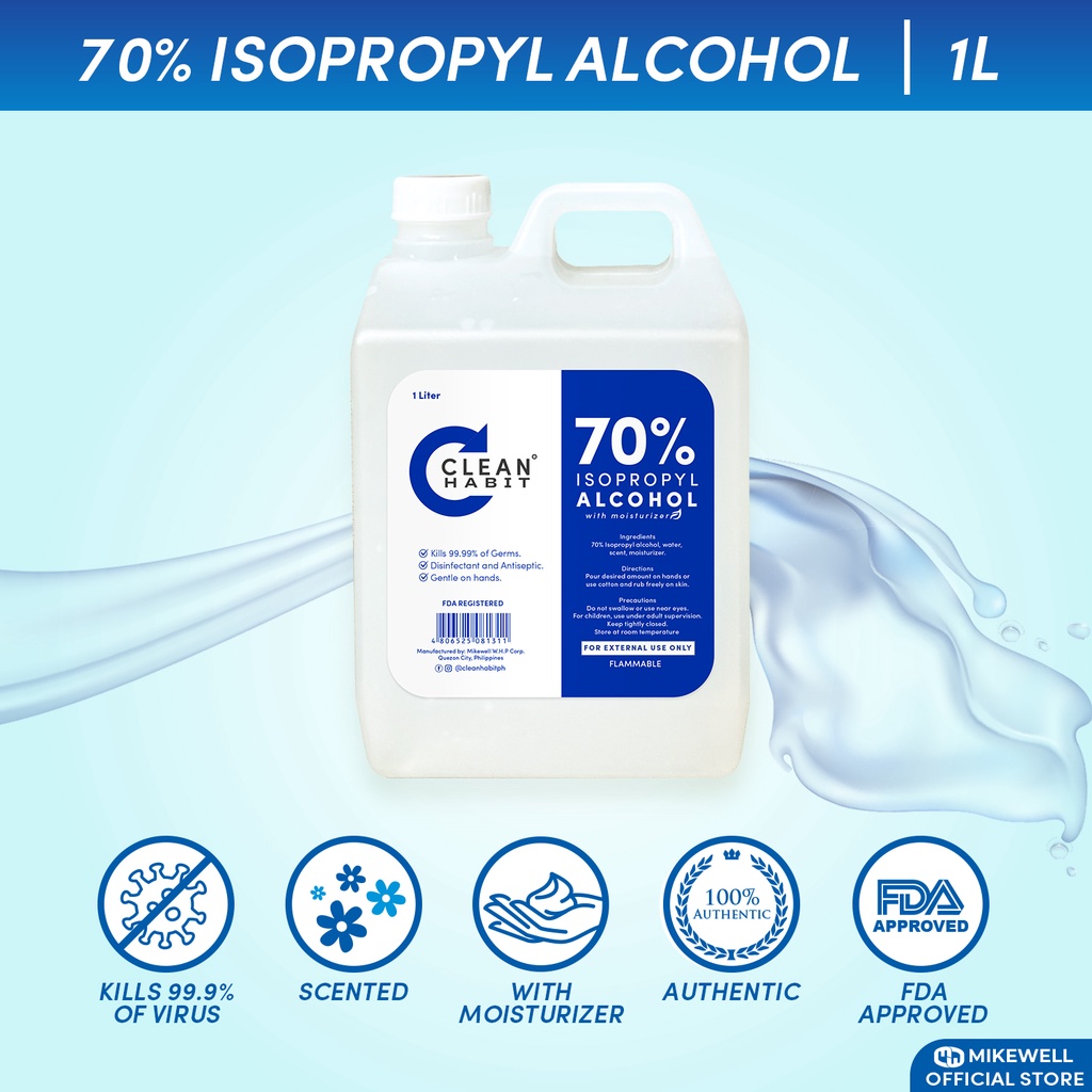 Clean Habit Authentic 70% Isopropyl Alcohol - 1 Liter | Shopee Philippines