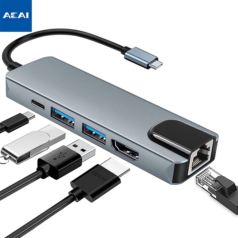 Type-C To Hdmi 4k Type C Converter USB Hub In1 USB-C Adapter In  Rj45 Lan