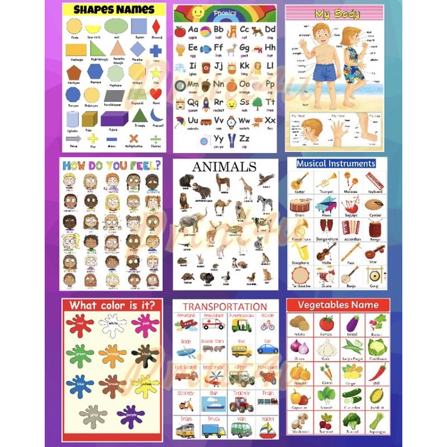 ﹊set of 10 kids learning chart | educational materials | Shopee Philippines