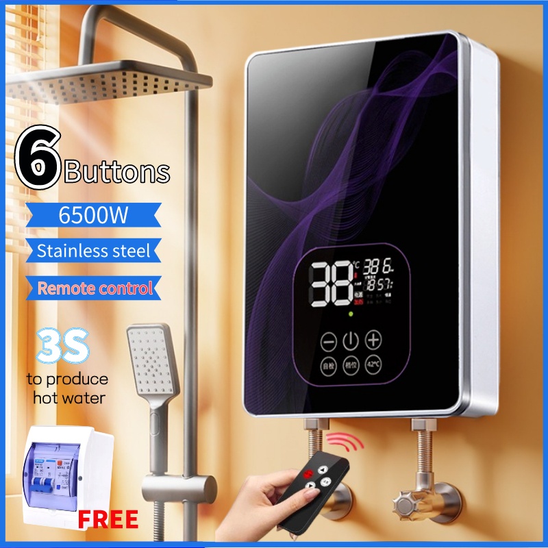 6 KW Instant Tankless Electric Water Heater Remote Control 3S Fast Heat Shower Heating Water