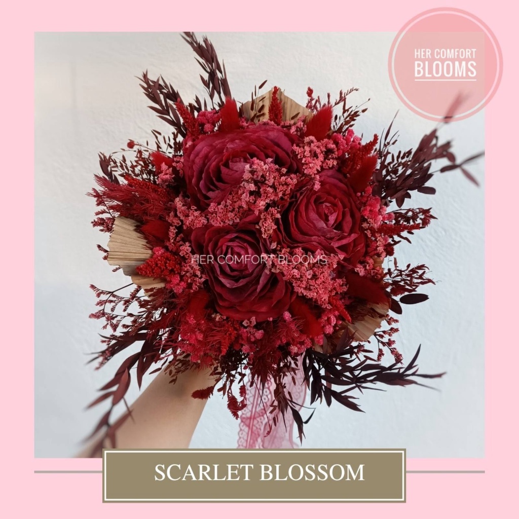 Dried Flower Wedding Bouquet / Bridal Bouquet (Red Theme) Shopee