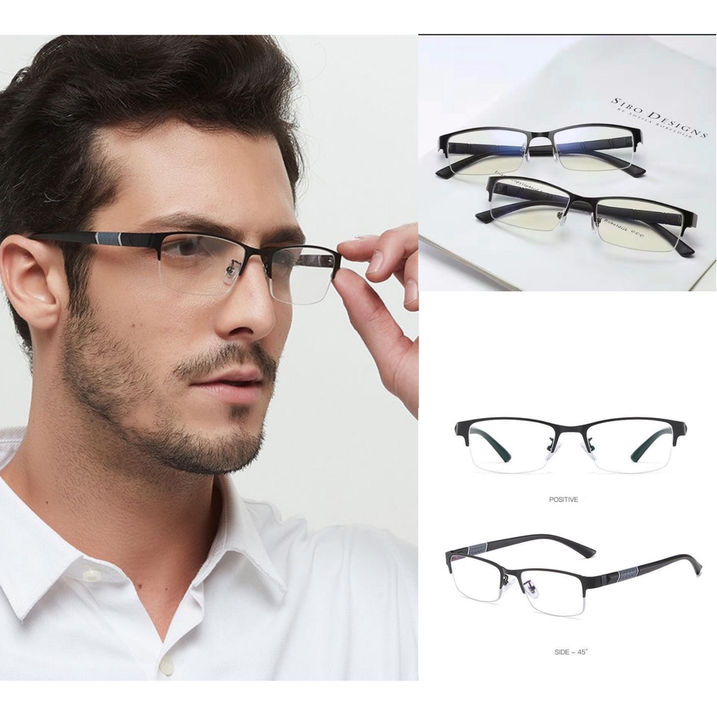 Classic Business Eyeglasses Anti Radiation Metal Square Frame Fashion ...