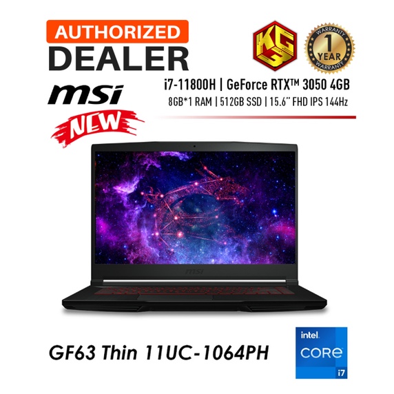 MSI GF63 Thin 11UC-1064PH 15.6" FHD I7-11800H 8GB 512GB SSD RTX 3050 ...