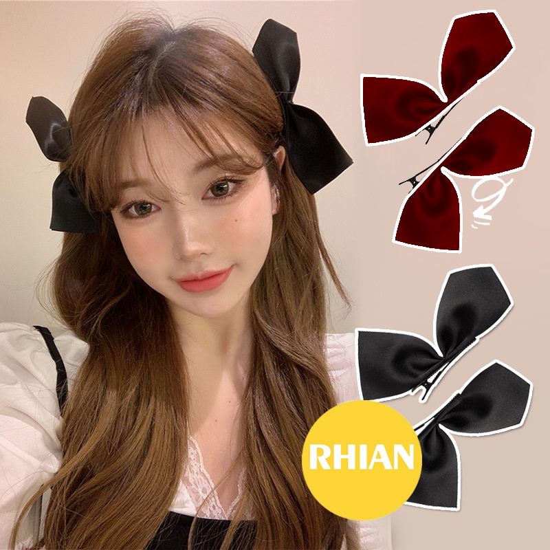 Rhian 1 Pair Hairpin Sweet Silk Ribbon Hair Clip Korean Duckbill Clips