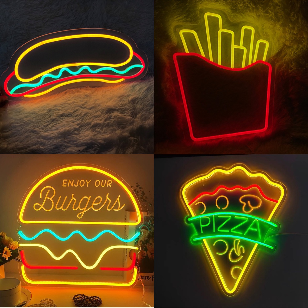 Glowneon Burger Lifting French Fries Neon Sign, Hamburger LED Sign, Restaurant Fast Food Décor - View #9