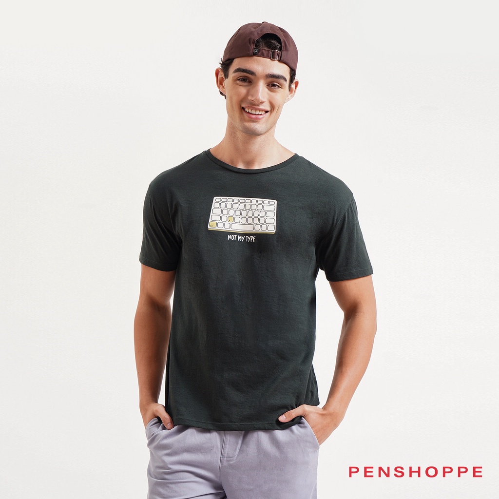 Penshoppe Not My Type Semi-fit Graphic Tshirt For Men (Dark Green ...