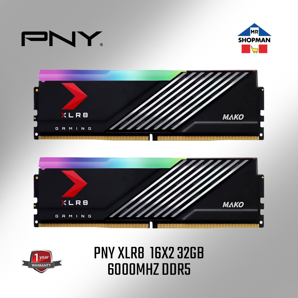 PNY XLR8 MAKO 32Gb 16x2 6000Mhz DDR5 RGB Dual Ram Desktop Memory ...