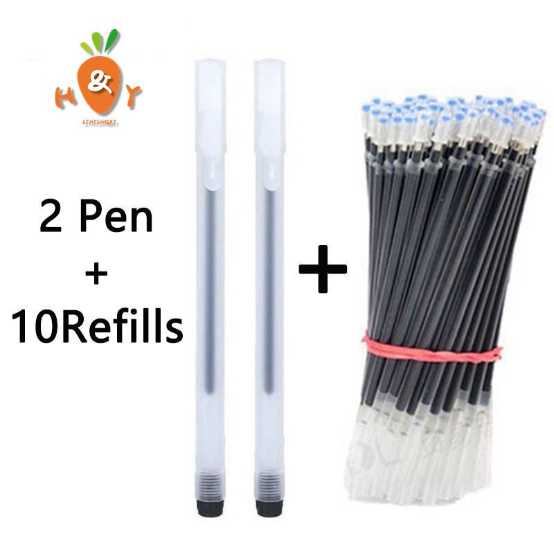 2 pen + 10 refill Gel Pen MUJI style ballpen Black sign Pen Students