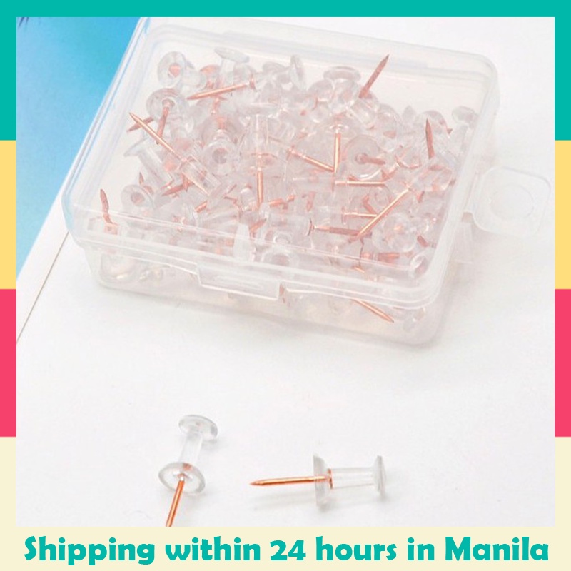 COD 50pcs/100pcs Thumb Thumbtack Push Pins Transparent Rose Gold Board ...
