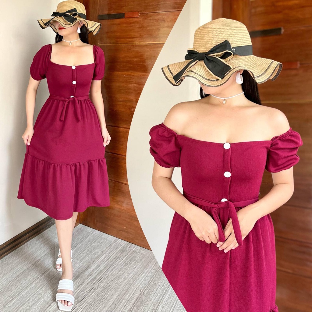 BEST SELLER THALIA 2 WAY PUFF SLEEVES OFF SHOULDER DRESS Shopee