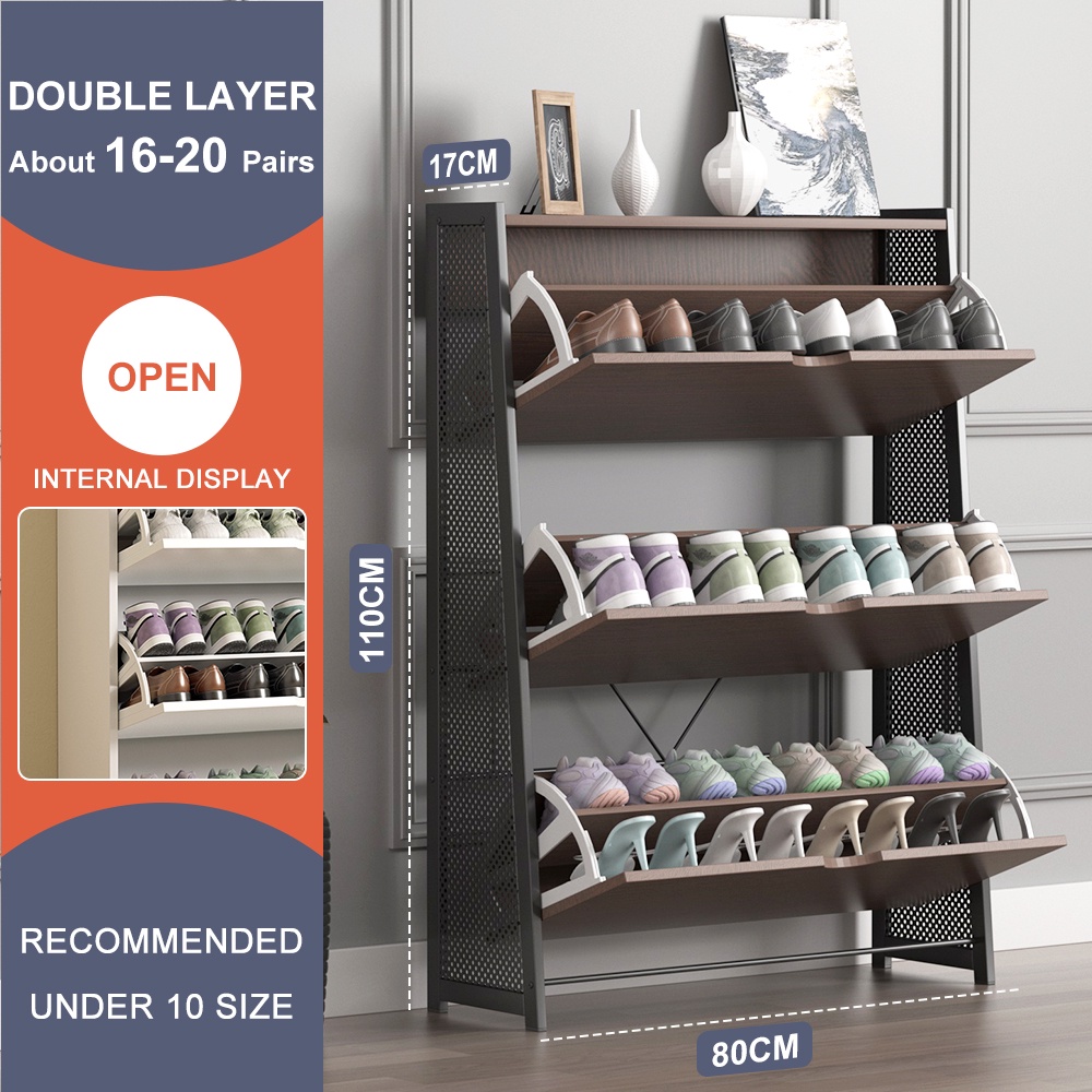 LENOBLE Modern Wood Shoe Flip Shoe Rack Shoe Organizer Family