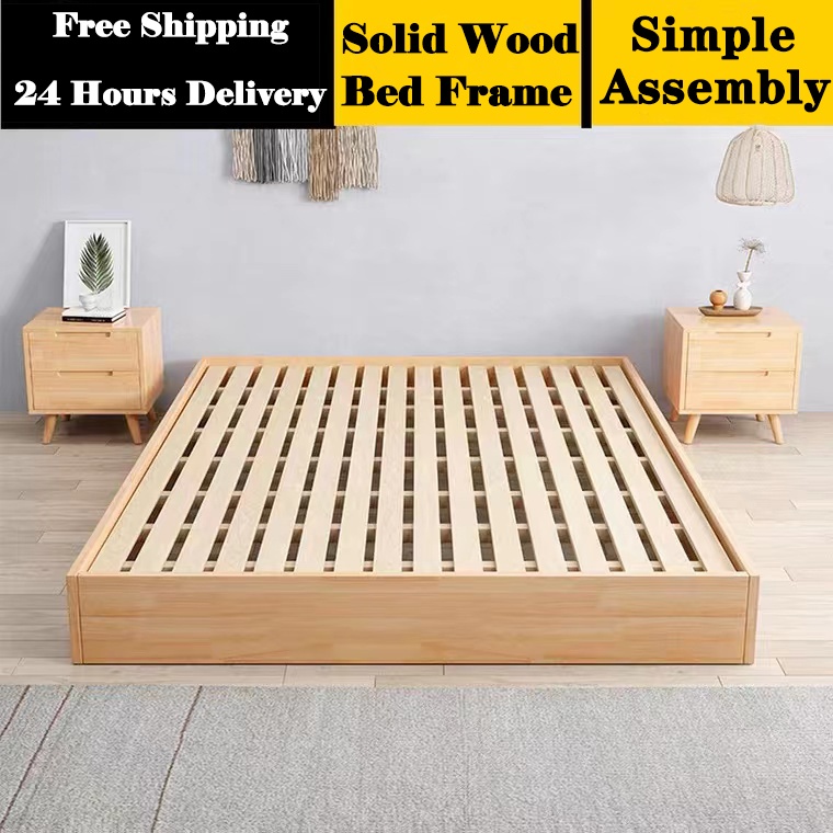 Dreame Tatami Bed Frame Skeleton Solid Wood Bed Modern Minimalist Backless Bed Low Bed Single