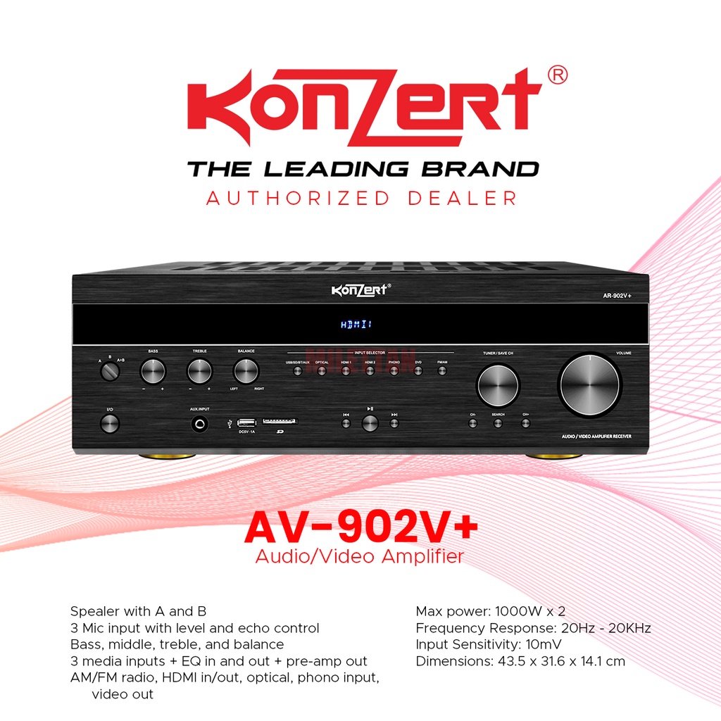 Original Konzert AV-902V+ Audio/Video Amplifier Receiver [500W][2 Mic  Input] | Shopee Philippines