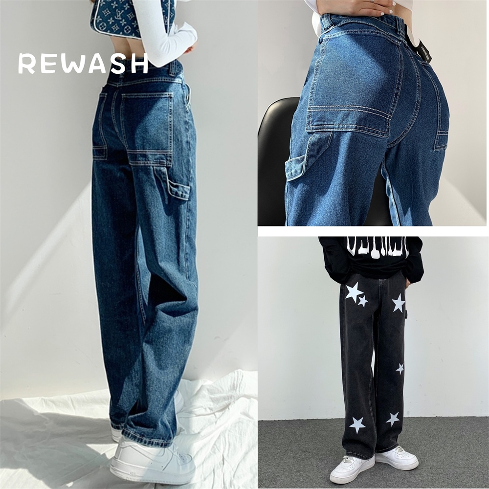 4colors Unisex 6 Pocket Pants Loose High Waist Women's Jeans