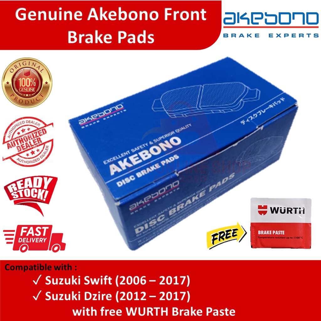 Genuine Akebono Front Brake Pads for Suzuki Swift (2006 2017), Suzuki