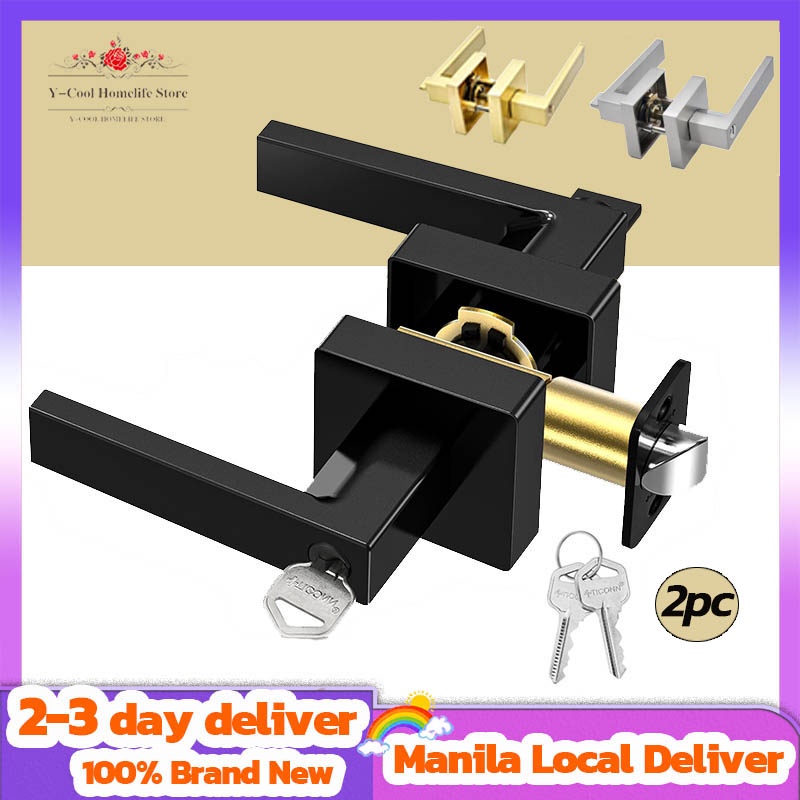 Door Handle lock Heavy Duty, Matte Door Knob Lock Reversible Square