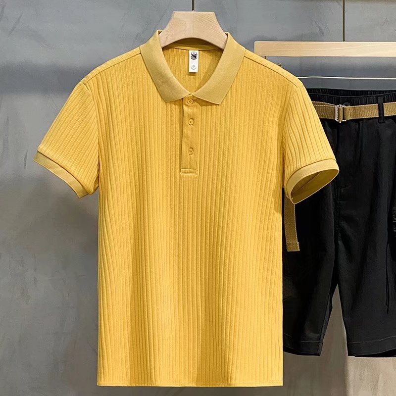 NI Korean Style Striped Texture Short Sleeve Polo Shirt For Men ...