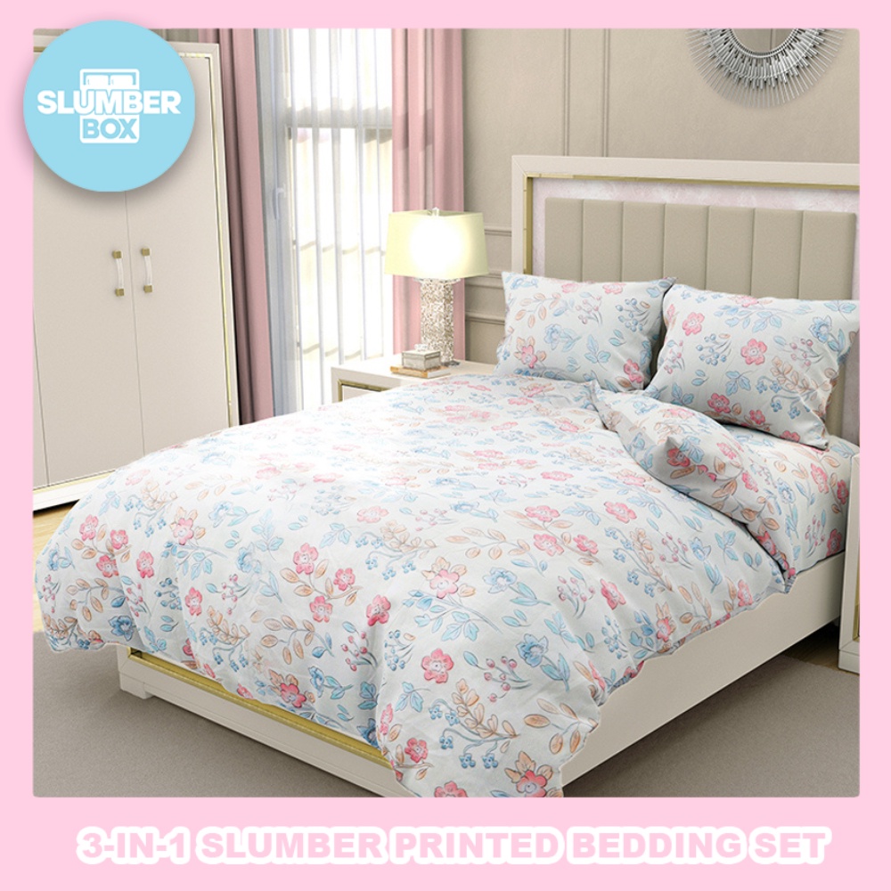 Slumber Box 3in1 Beddings Bed Sheet Home Bedsheet Set (2 Pillowcase + 1