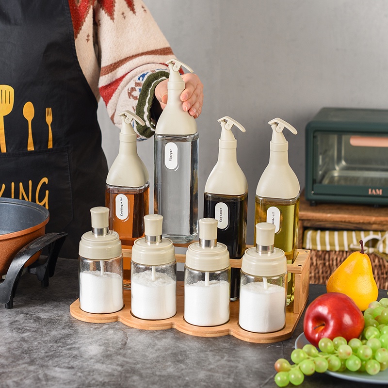 8pcs with Rack A Set Glass Oil Pot Leak-Proof Seasoning Oil Bottle Soy