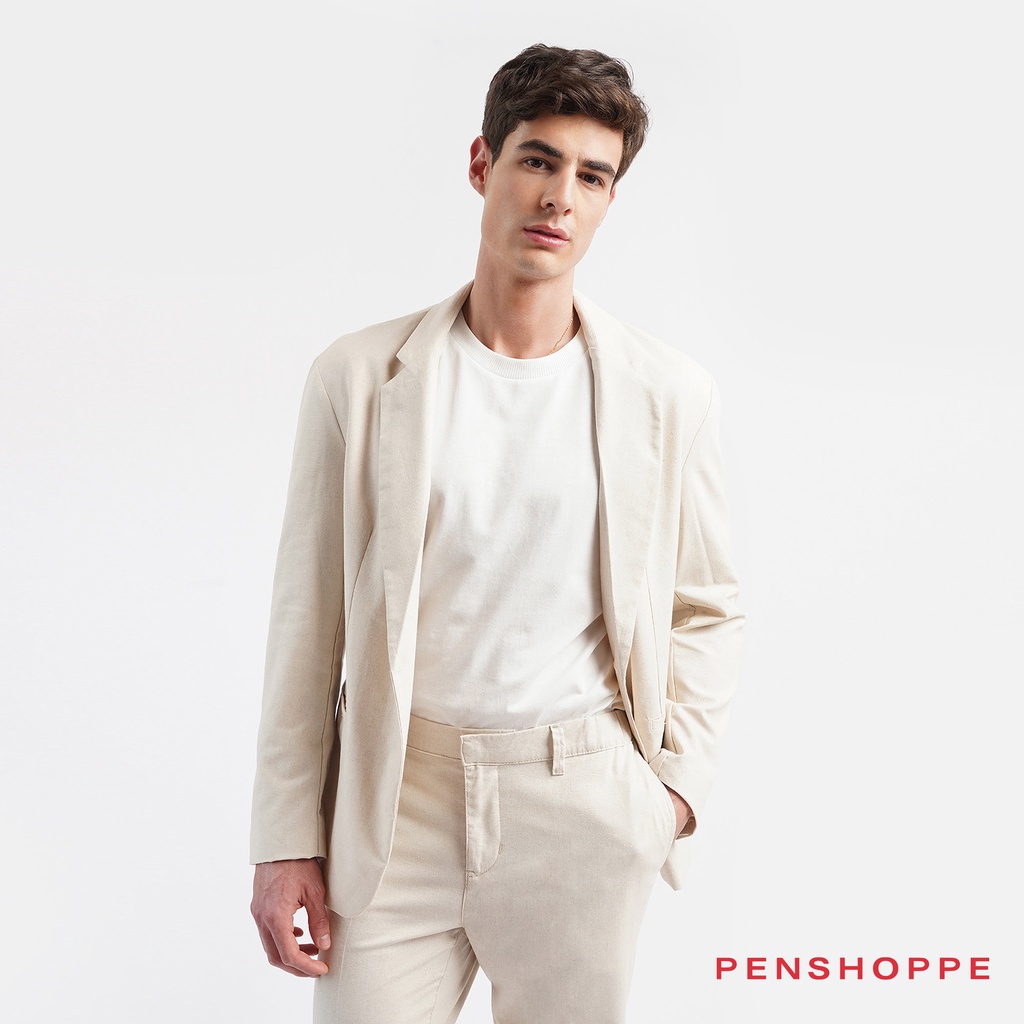 Penshoppe Dress Code Relaxed Fit Linen Blazer For Men (Off White ...