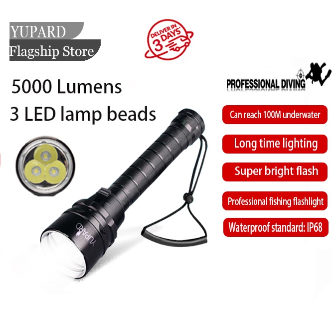 YUPARD [COD] 5000LM L2 Diving Flashlight Underwater 100M Depth Torch