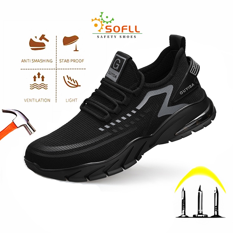 SOFLL Steel toe shoes, breathable safety shoes for men, antismash and