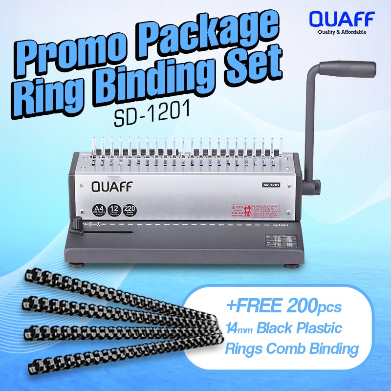 QUAFF SD1201 Ring Binding Machine + 200 Pcs 14mm Black Plastic Rings