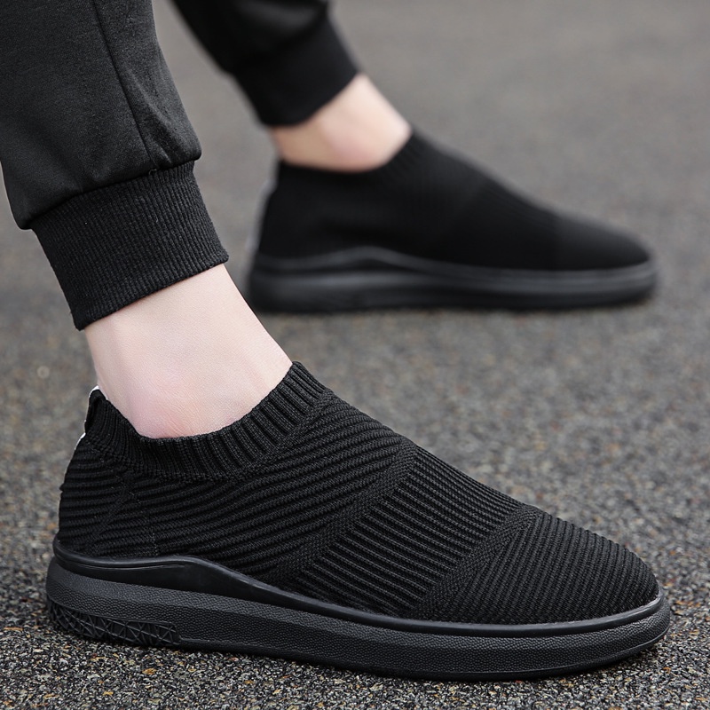 Men Korean Style Breathable Slip On Shoes Sneakers Comfort Casual Black ...