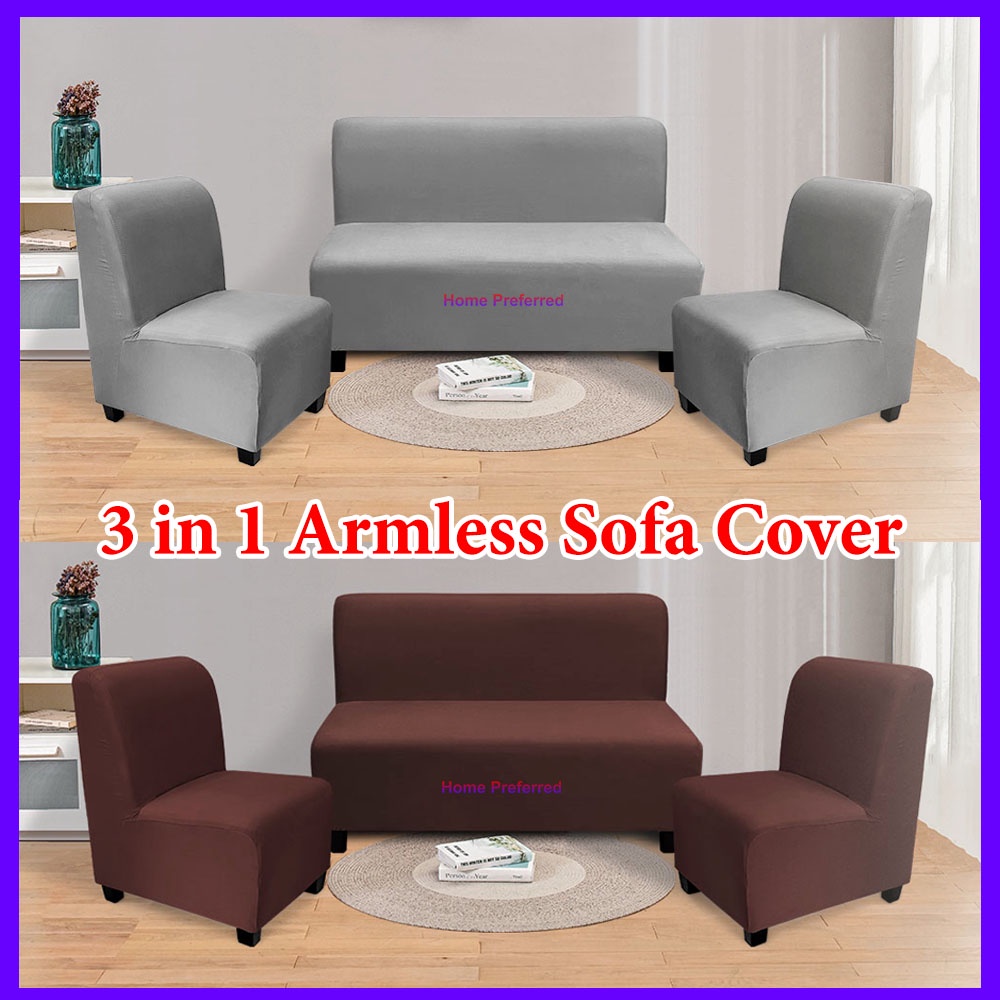 3 in 1 Clara Set Cover Armless Sofa Cover Stretchable Plain Cover 2