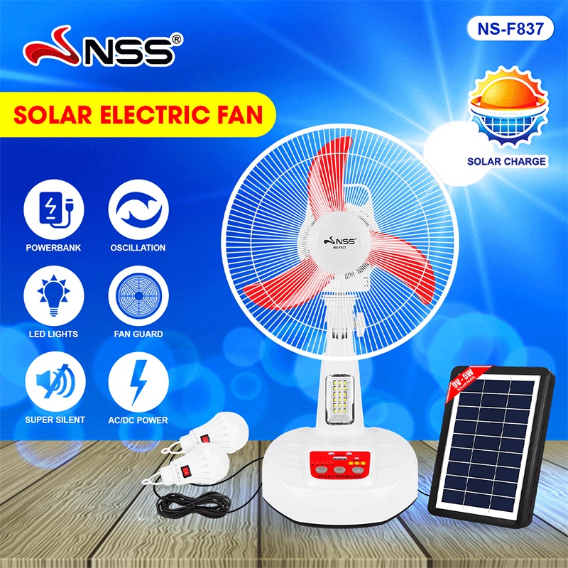 Nss Solar Fan With Panel 14 Inch Rechargeable Solar Fan With 1 Led Bulb And 9v 5w Solar Panel 1756