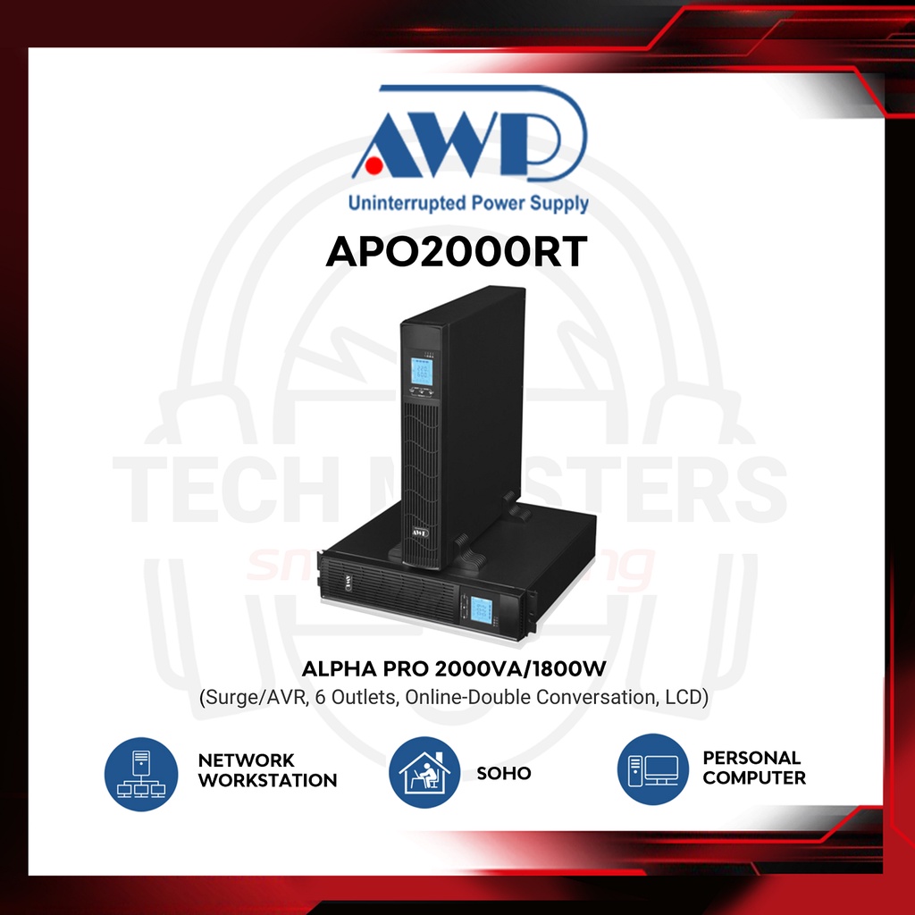 AWP ALPHA PRO APO2000RT, 2000VA/1800W, 6 universal socket with LCD ...