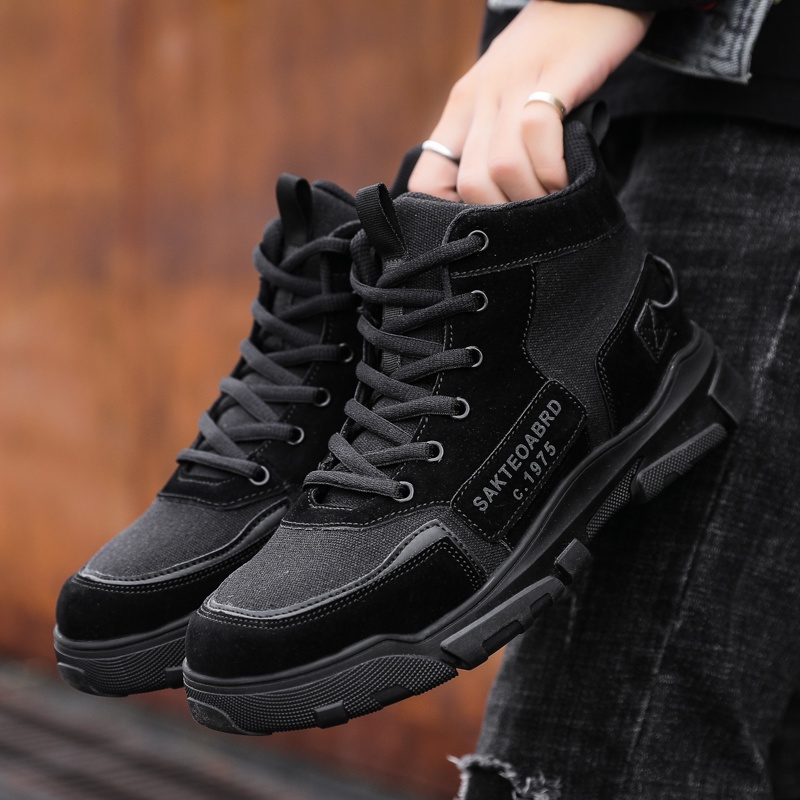 Men Korean Black Martin Boots Comfortable Anti-slip High-cut Shoes for ...